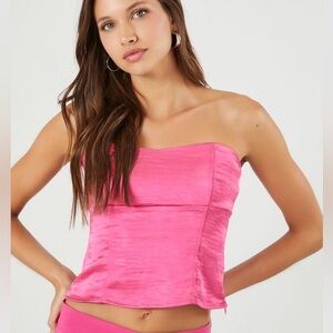 Forever 21 Strapless Satin Pink top 🎀💖🌸